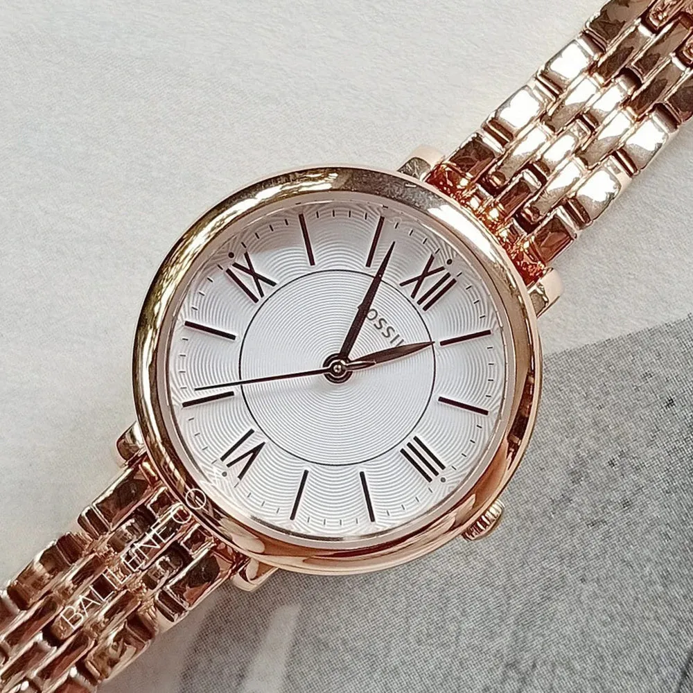 Fossil Womens Jacqueline Small Three-Hand Stainless Steel Case and Bracelet Silver Dial Rose Gold Watch - ES3799