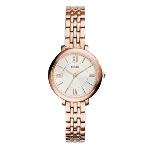 Fossil Womens Jacqueline Small Three-Hand Stainless Steel Case and Bracelet Silver Dial Rose Gold Watch - ES3799