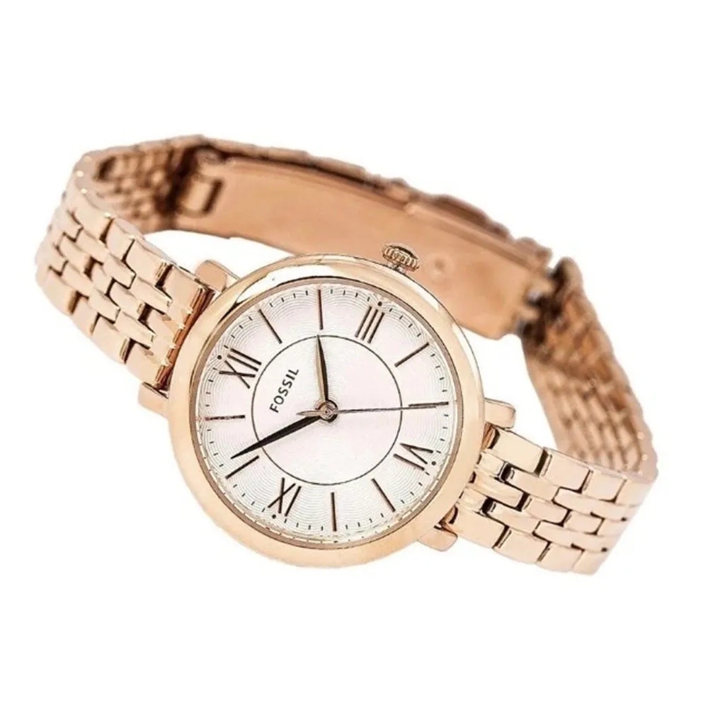 Fossil Womens Jacqueline Small Three-Hand Stainless Steel Case and Bracelet Silver Dial Rose Gold Watch - ES3799