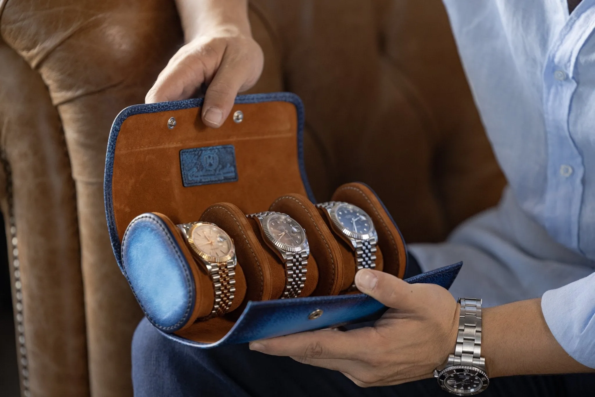 Galata Watch Roll - Patina Blue For 3 Watches