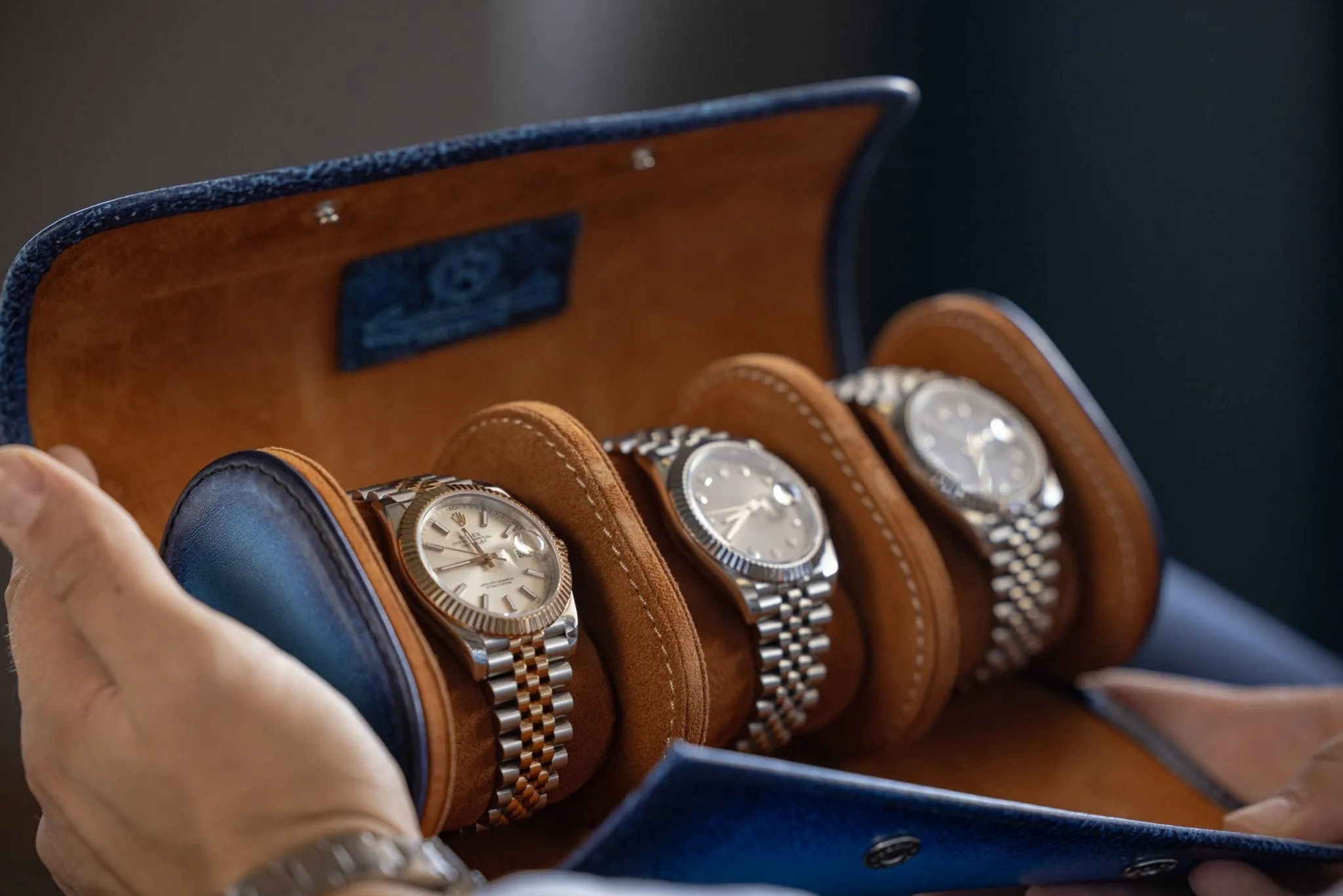 Galata Watch Roll - Patina Blue For 3 Watches