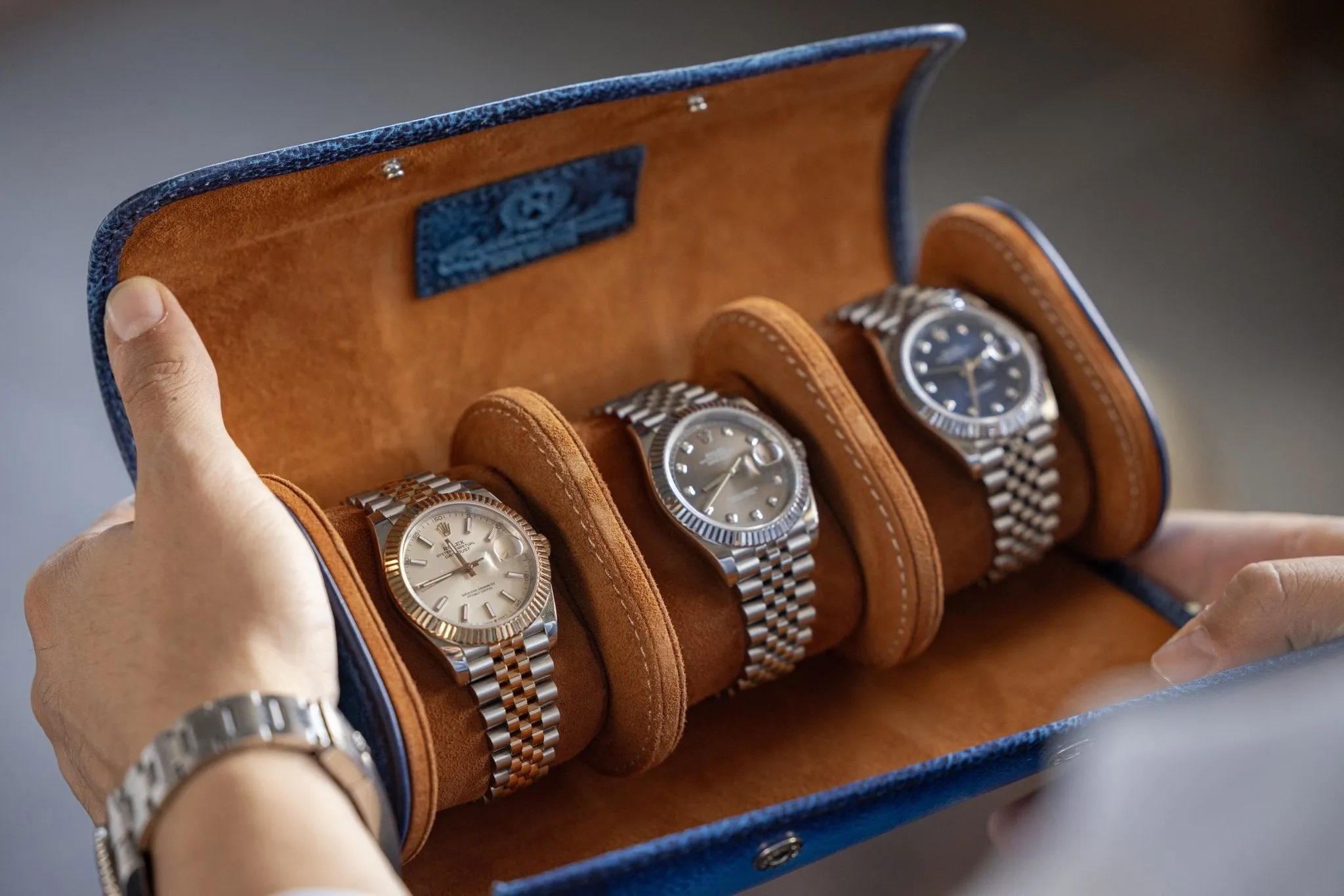 Galata Watch Roll - Patina Blue For 3 Watches