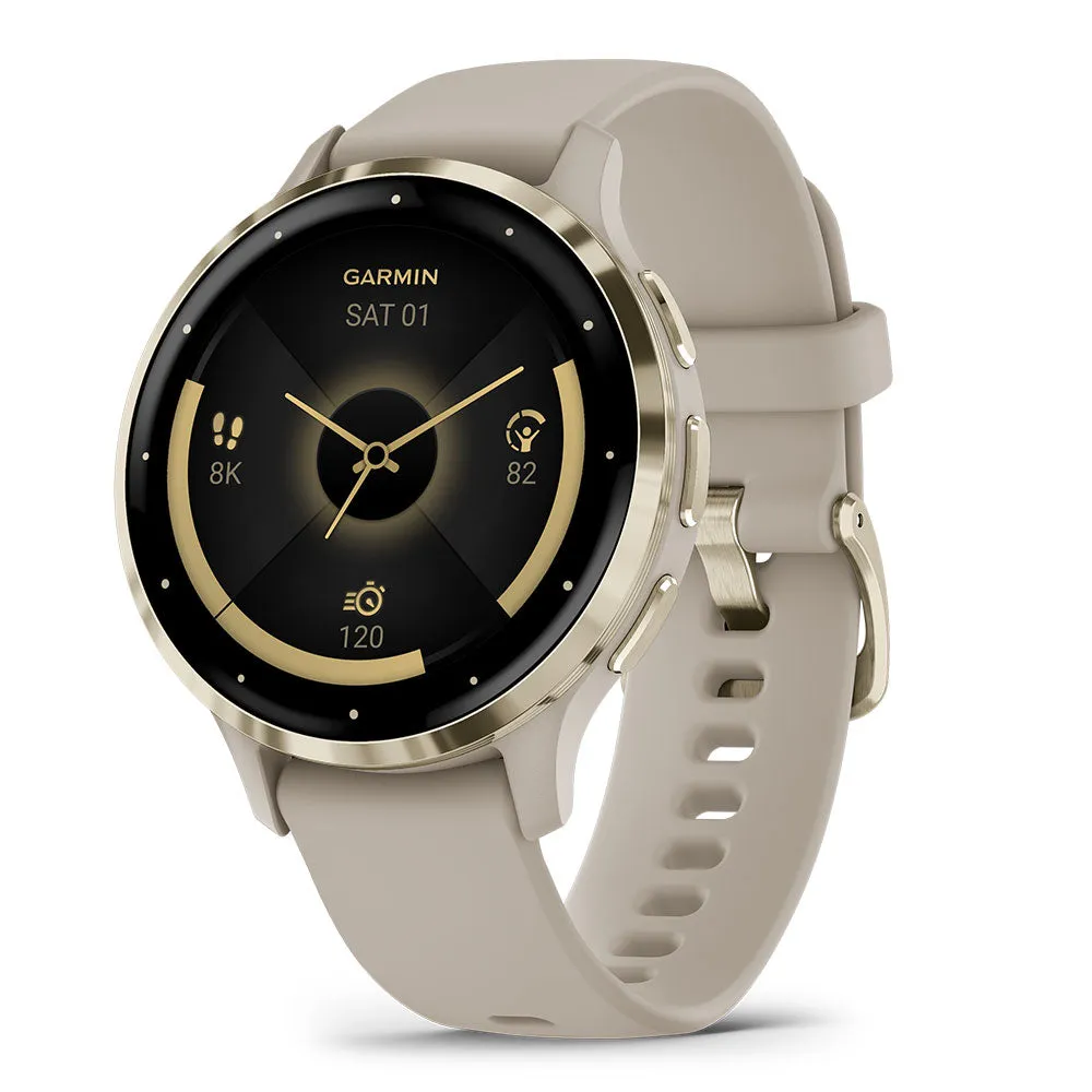 Garmin Venu 3S Soft Gold Stainless Steel Bezel with Ivory Case and Silicone Band (AU Version)