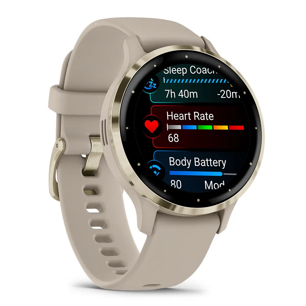 Garmin Venu 3S Soft Gold Stainless Steel Bezel with Ivory Case and Silicone Band (AU Version)