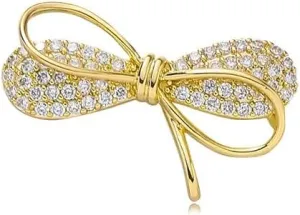 Gold high-end bow shaped zircon brooch jewelry Gold high-end bow shaped zircon brooch jewelry