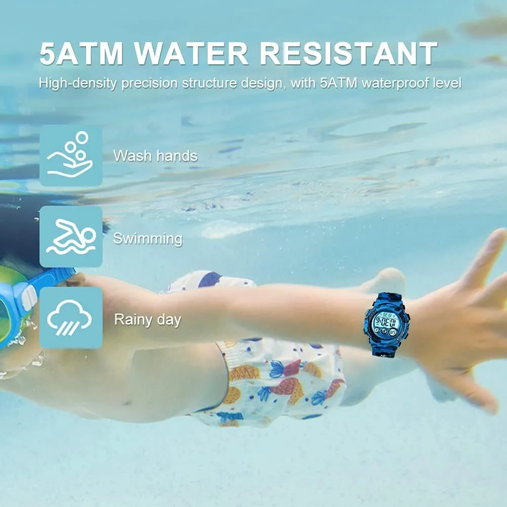 GOLDEN HOUR Watches for Kids Digital Sport Waterproof Boys Girls Watch Outdoor 12/24 H Alarm EL Backlight Stopwatch Military Child Wristwatch Ages 3-15
