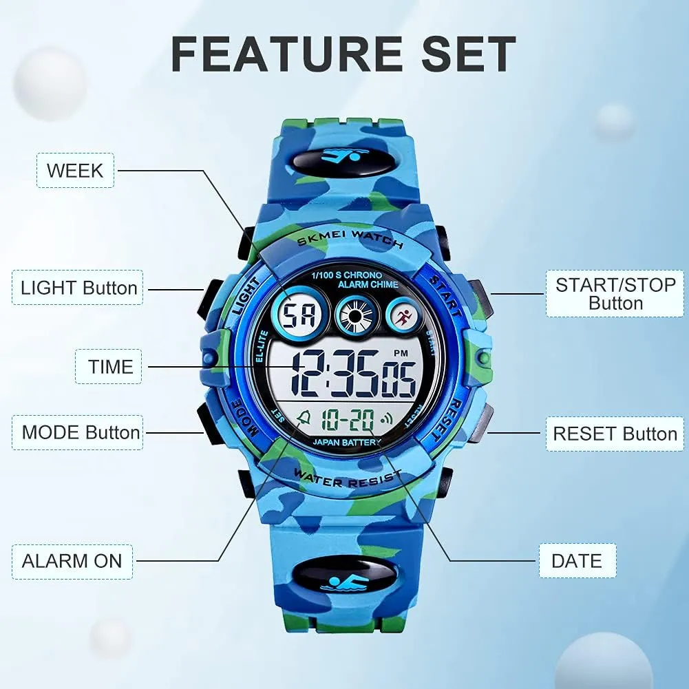 GOLDEN HOUR Watches for Kids Digital Sport Waterproof Boys Girls Watch Outdoor 12/24 H Alarm EL Backlight Stopwatch Military Child Wristwatch Ages 3-15