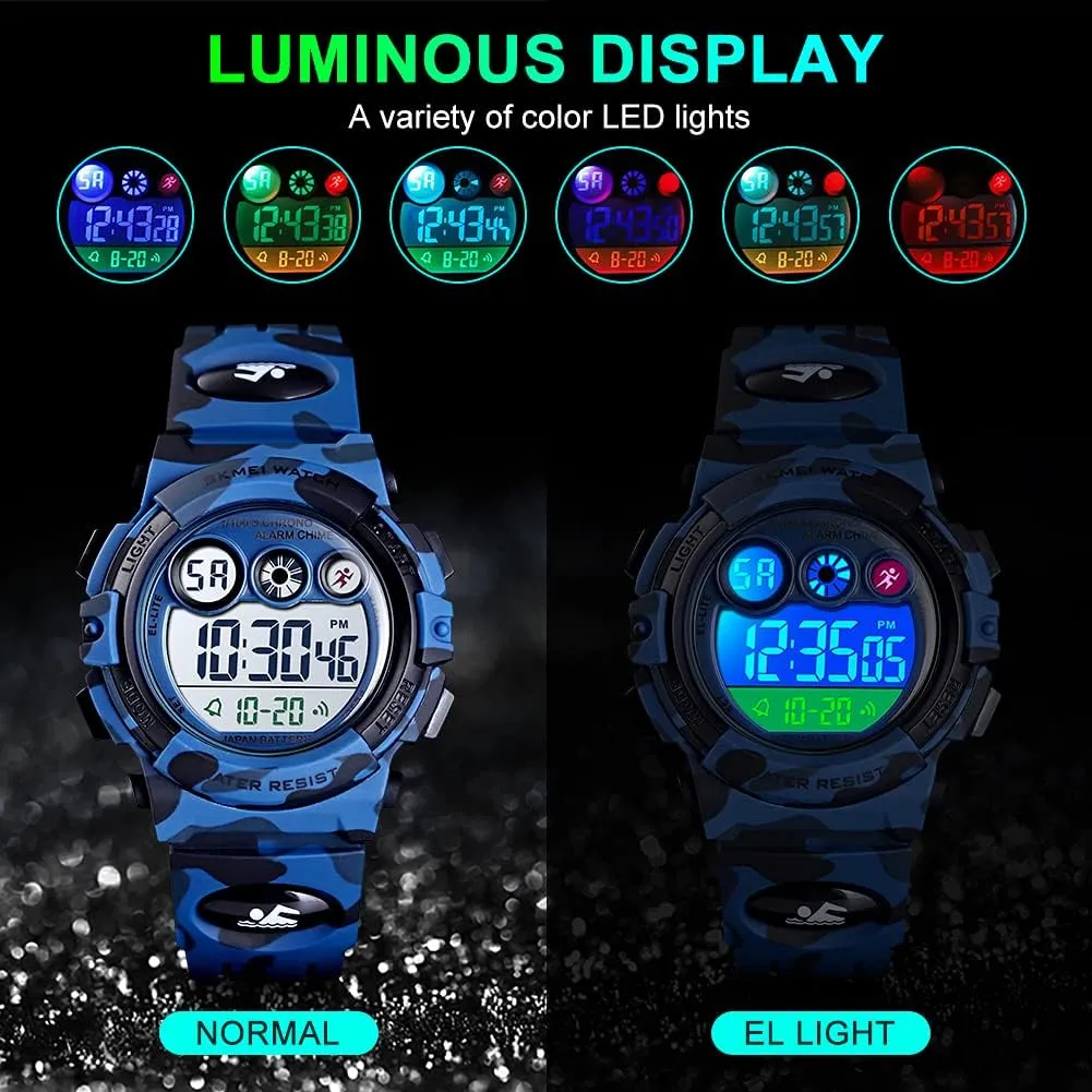 GOLDEN HOUR Watches for Kids Digital Sport Waterproof Boys Girls Watch Outdoor 12/24 H Alarm EL Backlight Stopwatch Military Child Wristwatch Ages 3-15