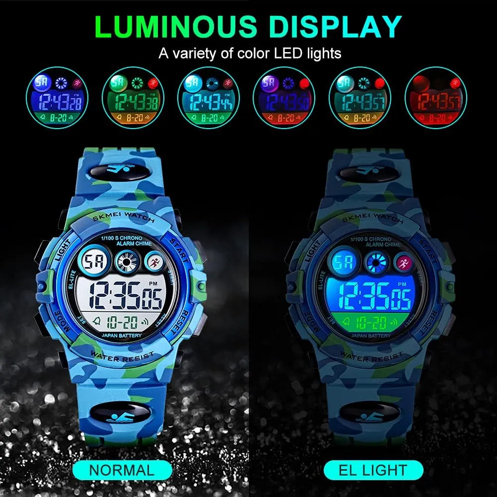 GOLDEN HOUR Watches for Kids Digital Sport Waterproof Boys Girls Watch Outdoor 12/24 H Alarm EL Backlight Stopwatch Military Child Wristwatch Ages 3-15