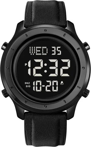 Gosasa Multifunction LED Digital Men's Watches Leather Band Outdoor Sport Wristwatch for Men Date Alarm Casual Male Watch Stainless Steel Waterproof Stopwatch