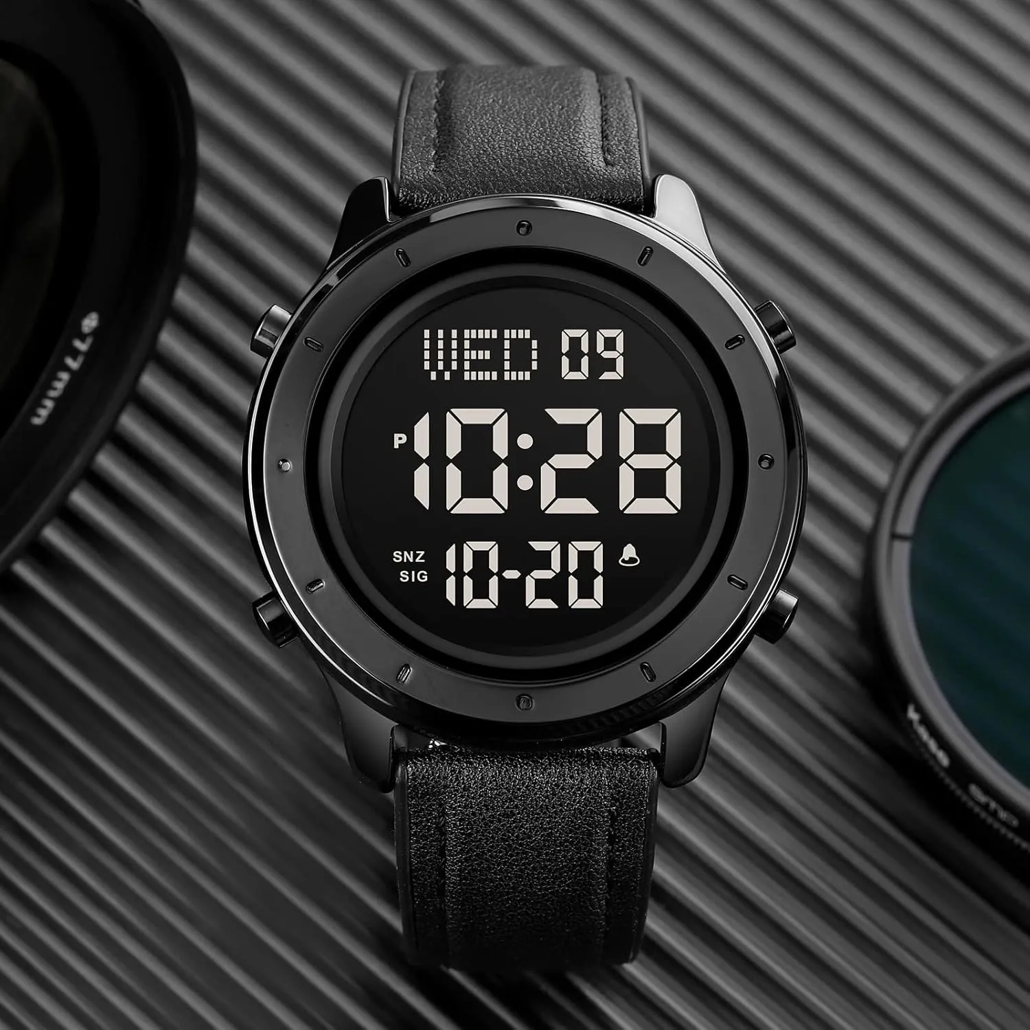 Gosasa Multifunction LED Digital Men's Watches Leather Band Outdoor Sport Wristwatch for Men Date Alarm Casual Male Watch Stainless Steel Waterproof Stopwatch