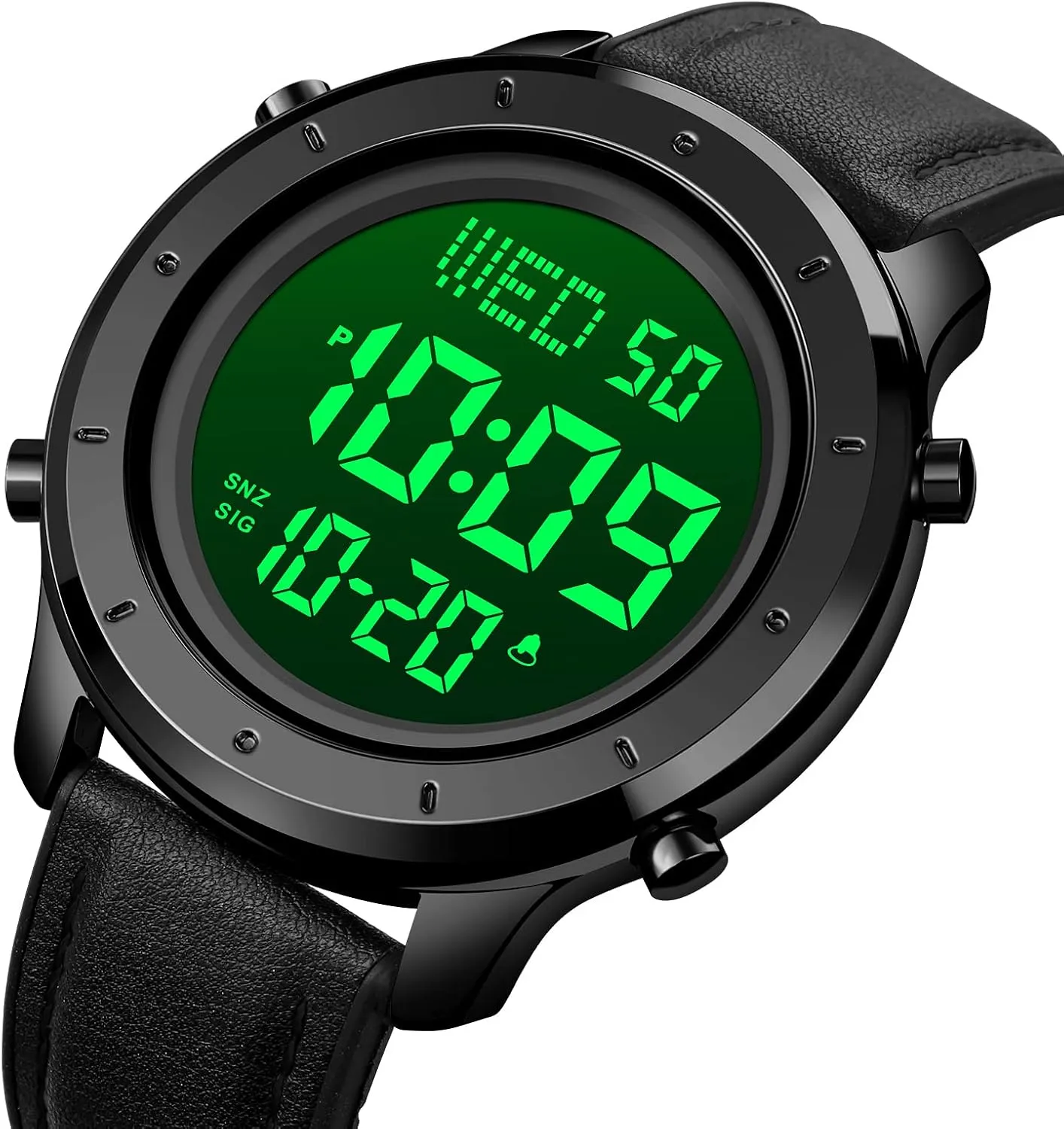 Gosasa Multifunction LED Digital Men's Watches Leather Band Outdoor Sport Wristwatch for Men Date Alarm Casual Male Watch Stainless Steel Waterproof Stopwatch