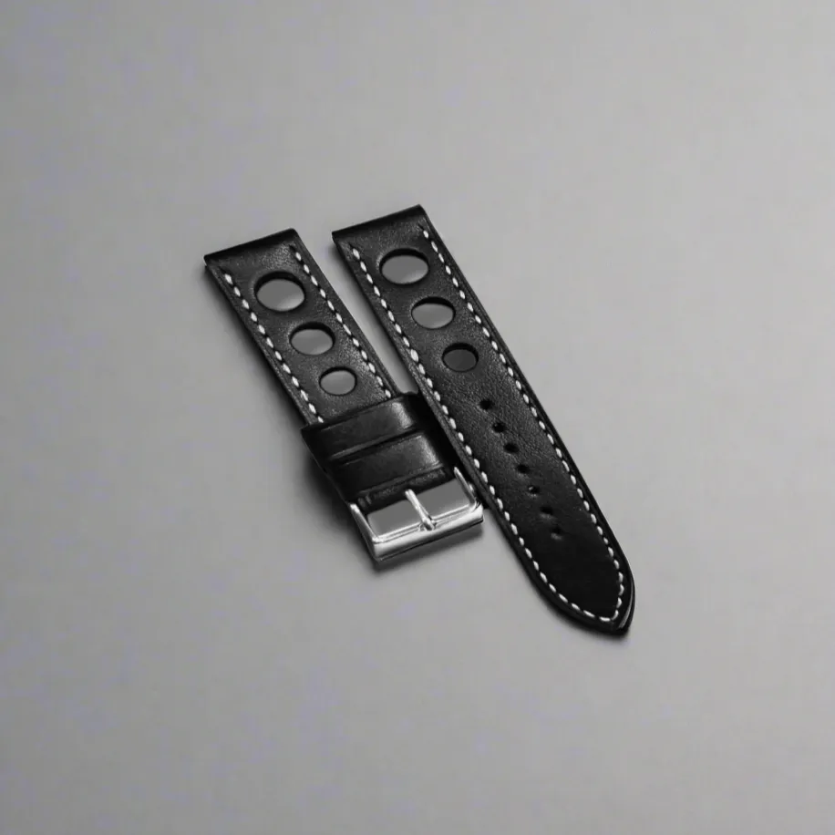 Handmade black racing leather strap
