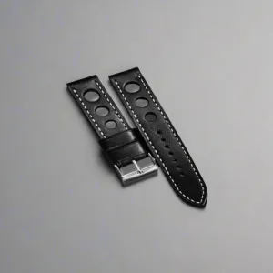 Handmade black racing leather strap