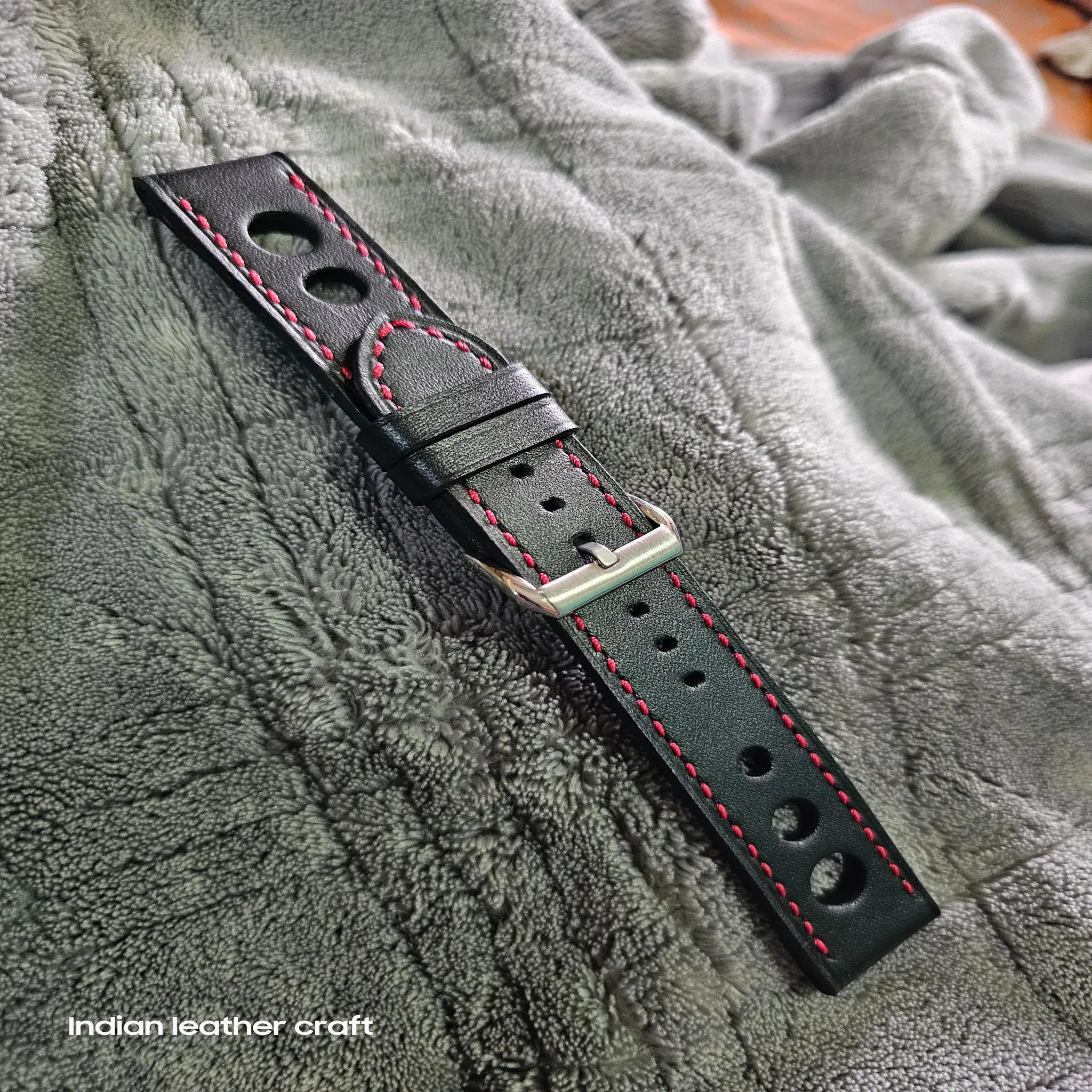 Handmade black racing leather strap