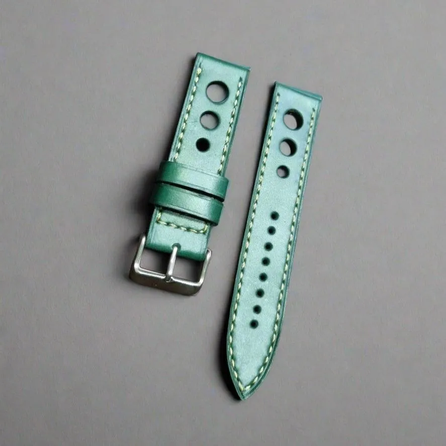 Handmade black racing leather strap