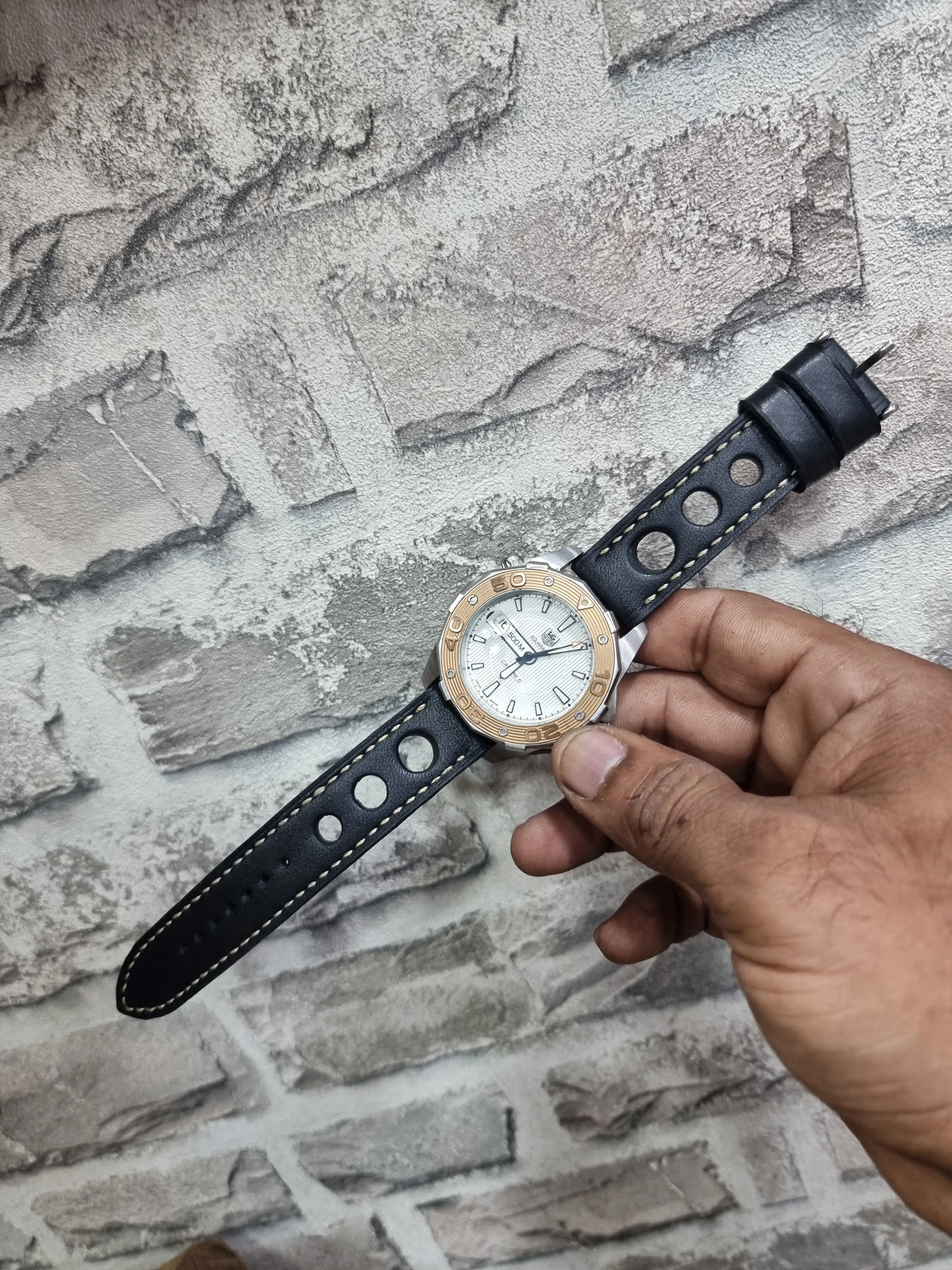 Handmade black racing leather strap