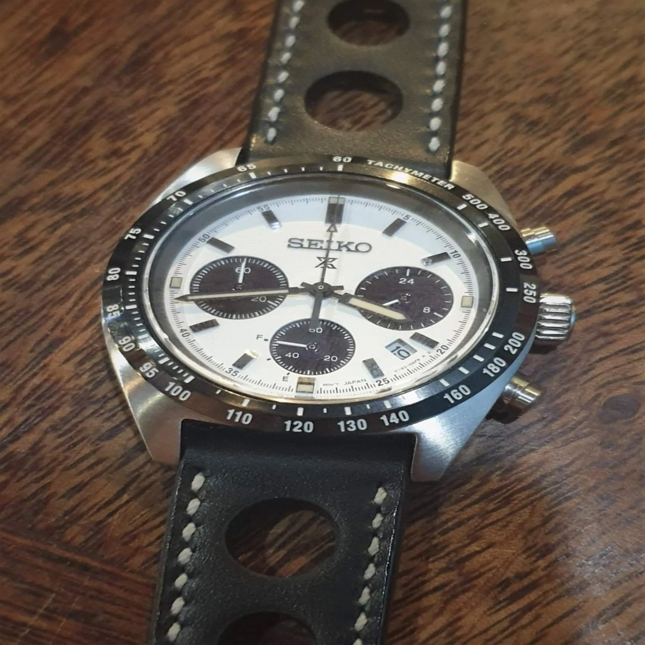 Handmade black racing leather strap