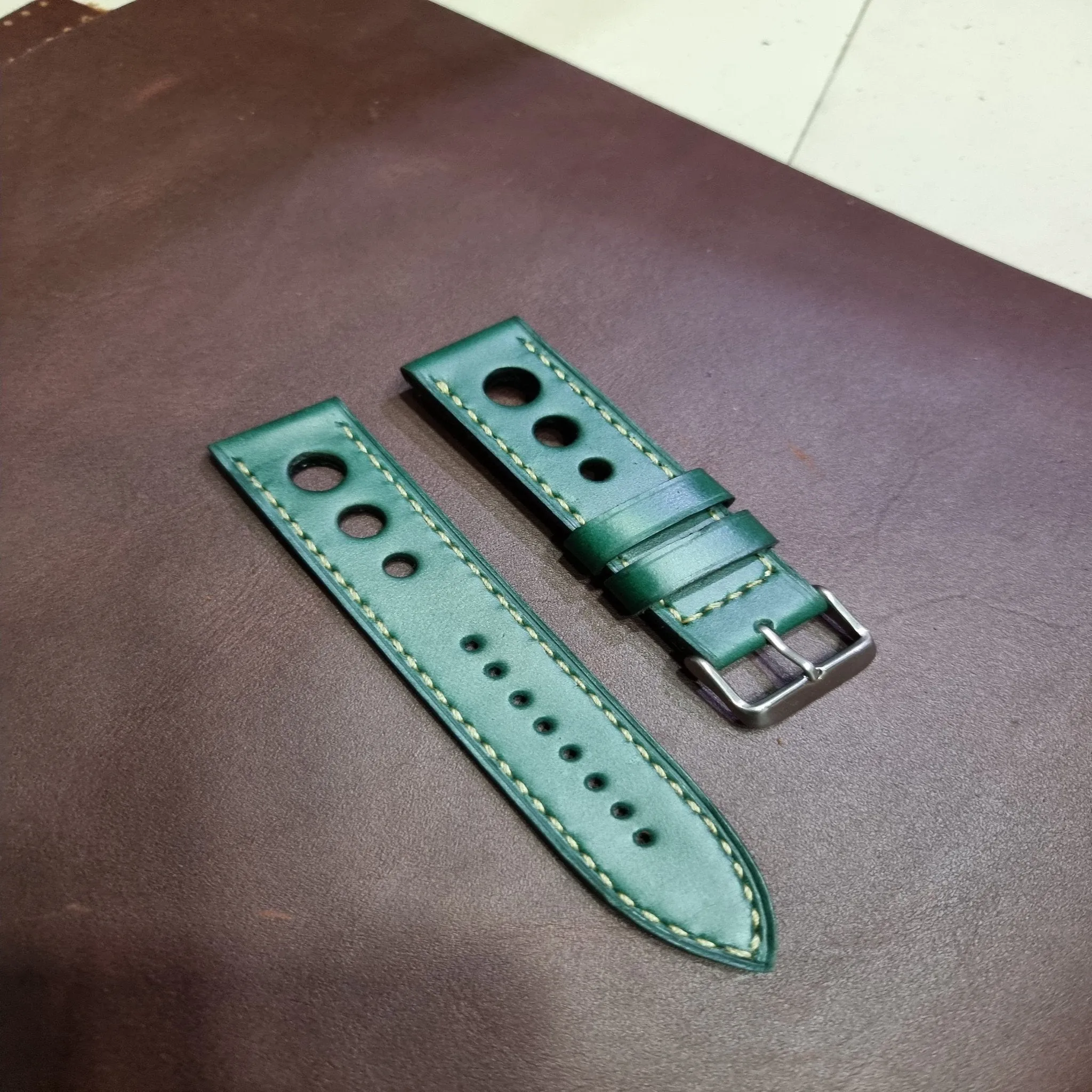 Handmade black racing leather strap