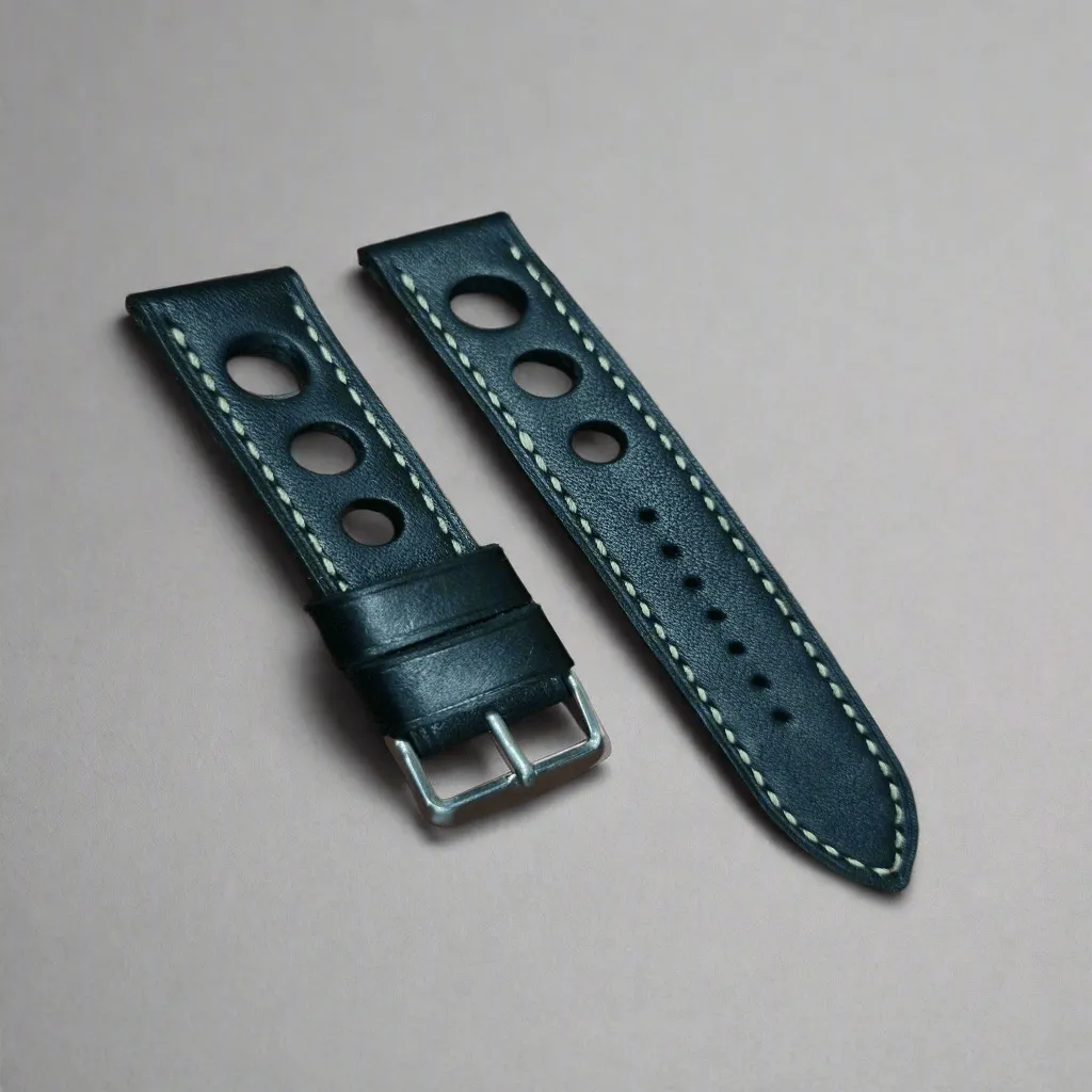 Handmade black racing leather strap