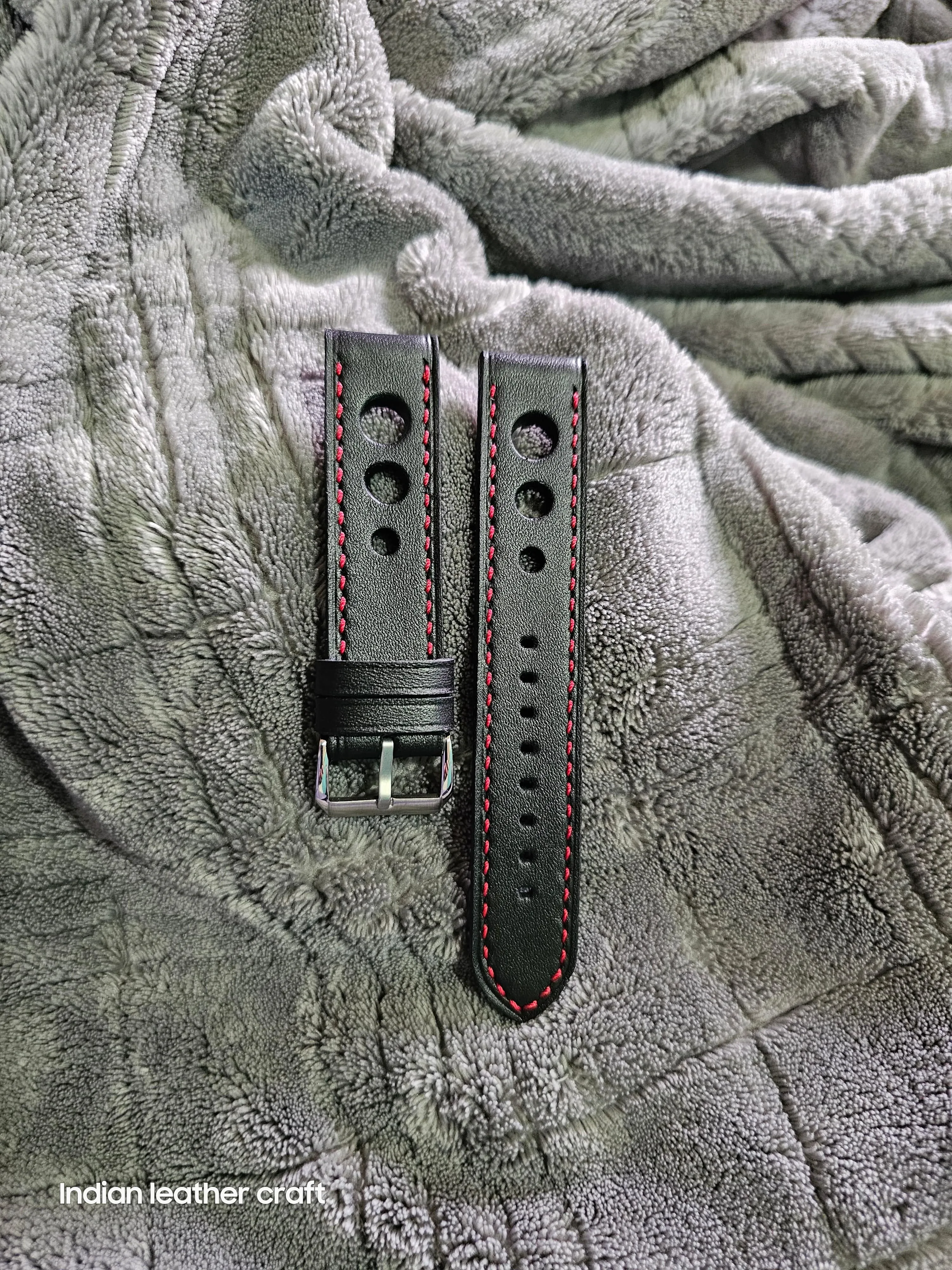 Handmade black racing leather strap