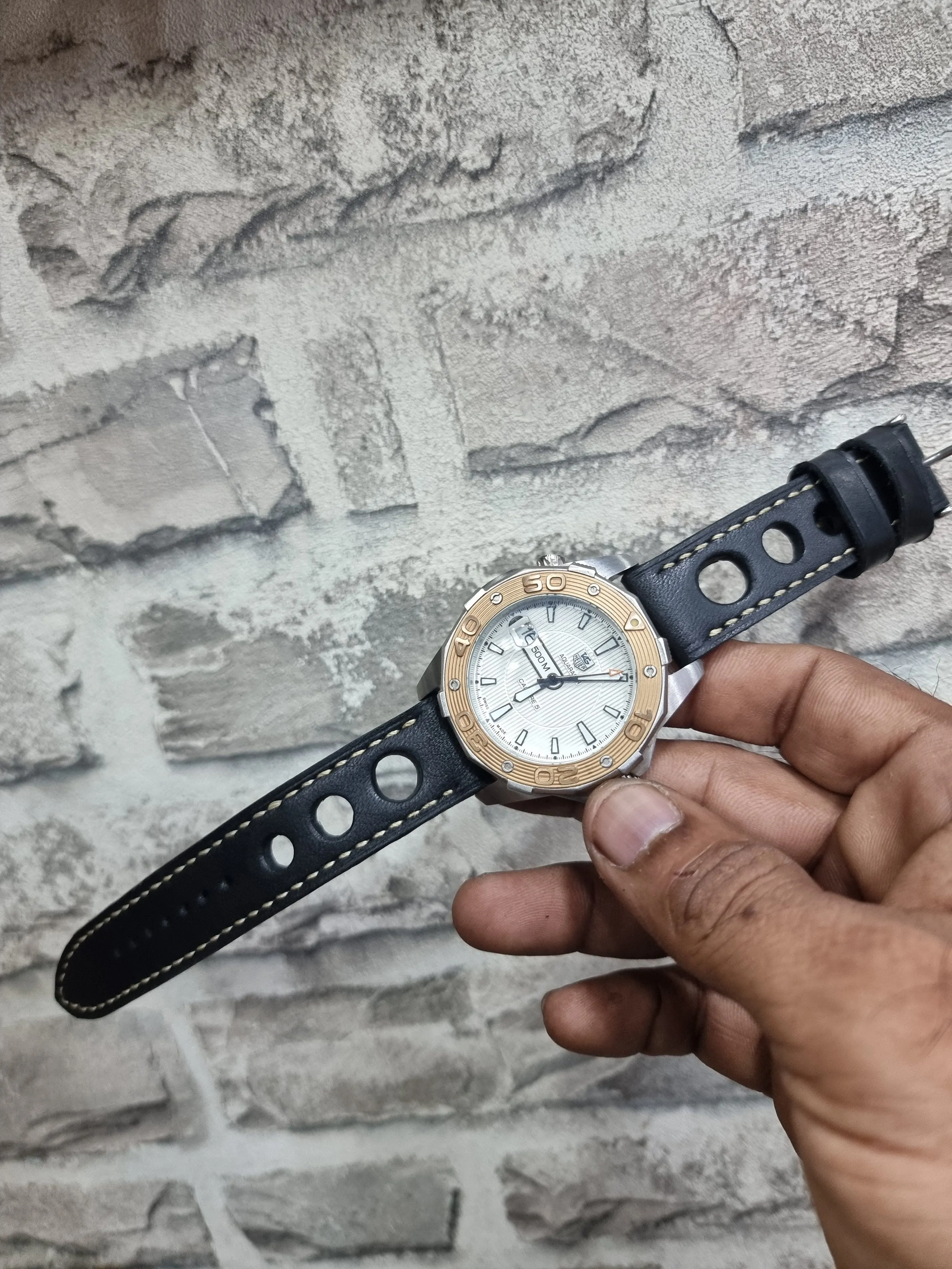 Handmade black racing leather strap