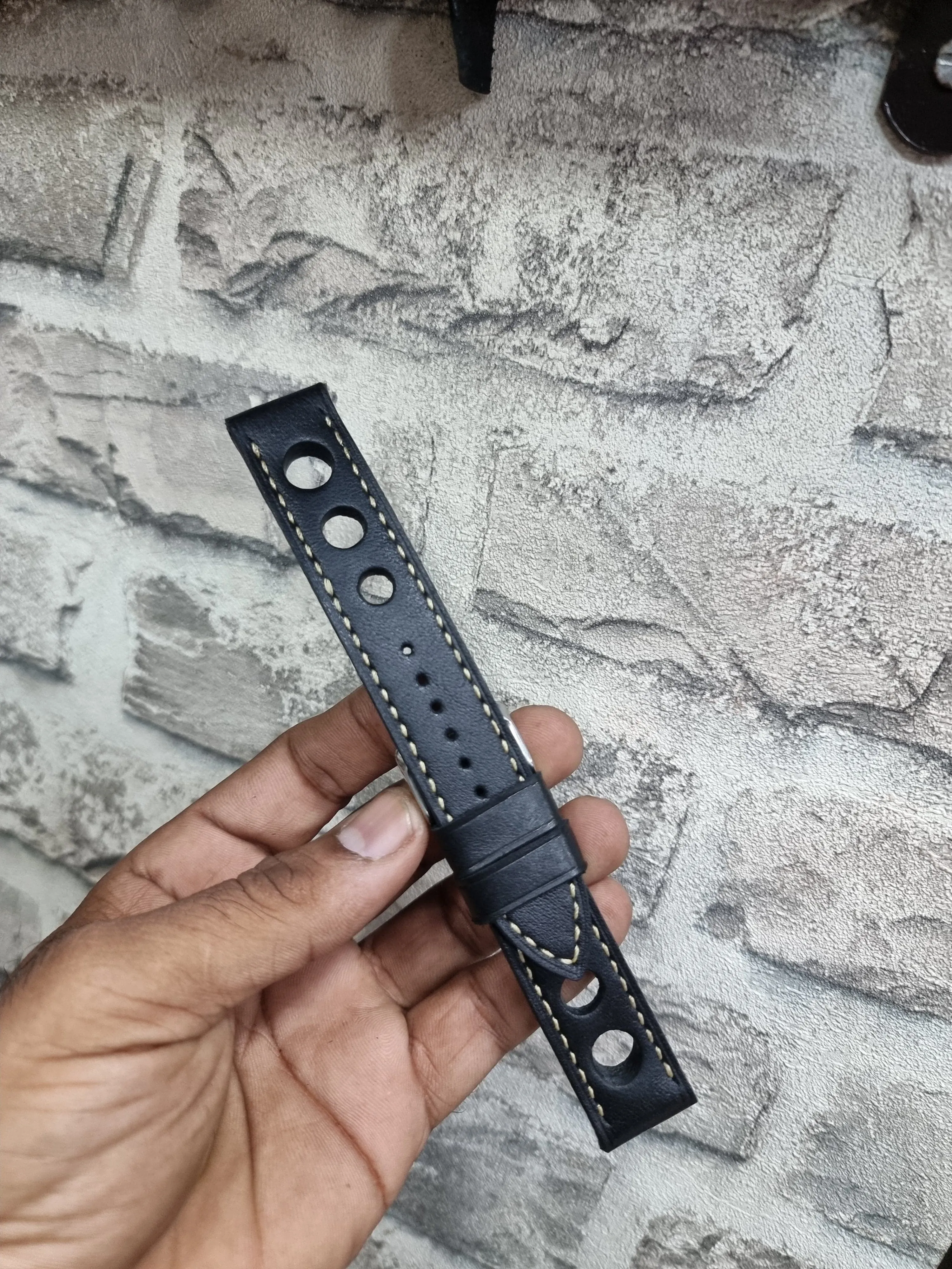 Handmade black racing leather strap