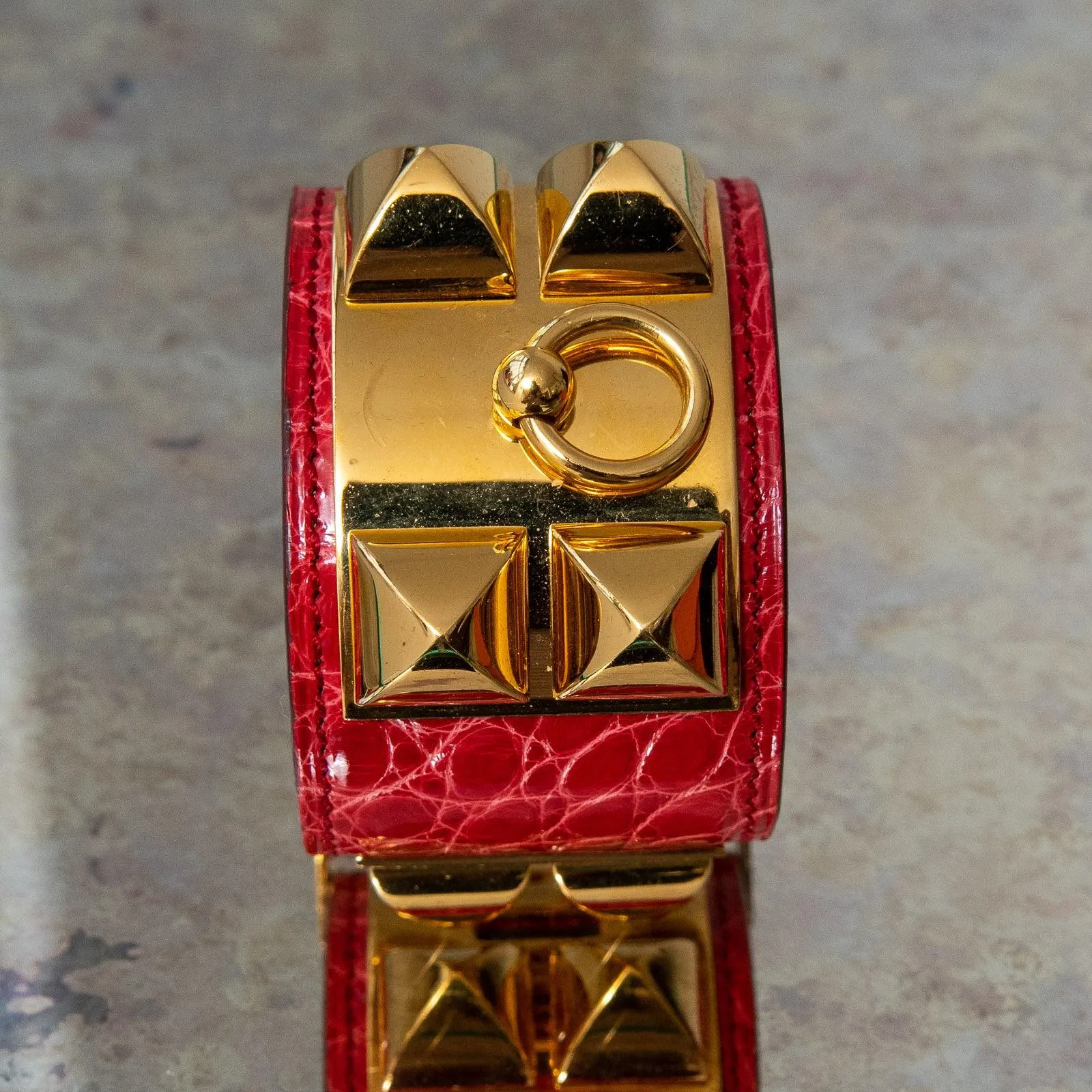 Hermes Red Crocodile Collier de Chien Cuff
