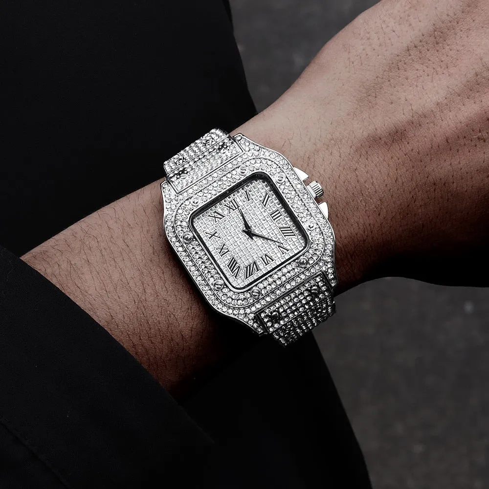 Hip Hop Luxury bracelet Mens Iced Out Watches Date Quartz Wrist Watches