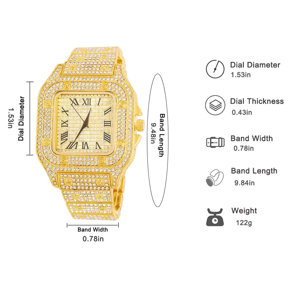 Hip Hop Luxury bracelet Mens Iced Out Watches Date Quartz Wrist Watches