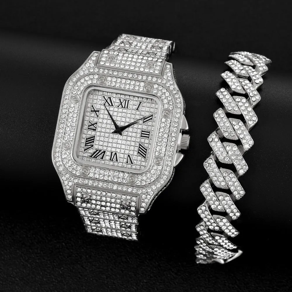 Hip Hop Luxury bracelet Mens Iced Out Watches Date Quartz Wrist Watches