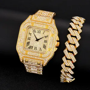 Hip Hop Luxury bracelet Mens Iced Out Watches Date Quartz Wrist Watches