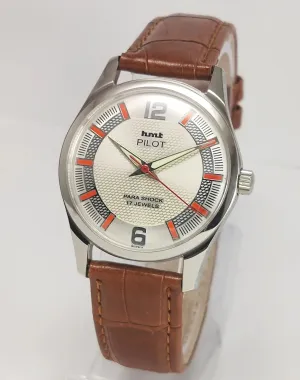 HMT Pilot Para Shock 17 Jewels Pearl Dial Transparent Back Mechanical Hand winding Men's Wrist Watch