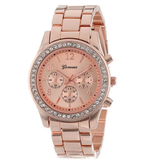 Hot Unique Geneva relojes mujer 2016 Faux Chronograph ladies quartz-watch geneva watch women reloj Watch Drop Shipping F15