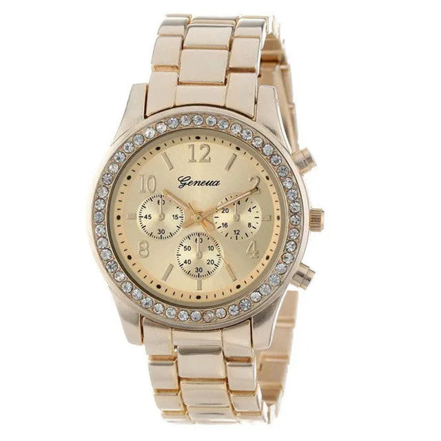 Hot Unique Geneva relojes mujer 2016 Faux Chronograph ladies quartz-watch geneva watch women reloj Watch Drop Shipping F15