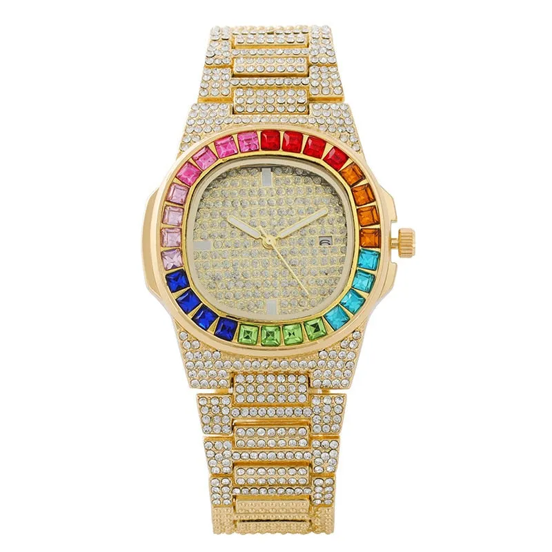 Iced Out Square Men Watches Top Brand Luxury Full Diamond Hip Hop Watch