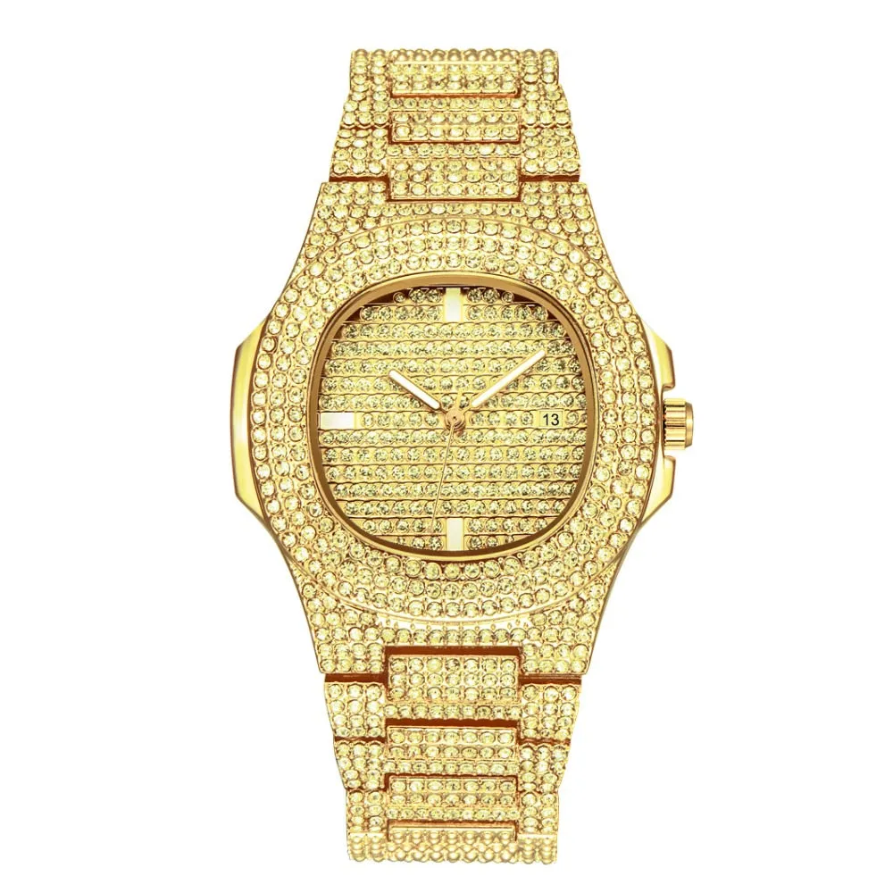 Iced Out Square Men Watches Top Brand Luxury Full Diamond Hip Hop Watch