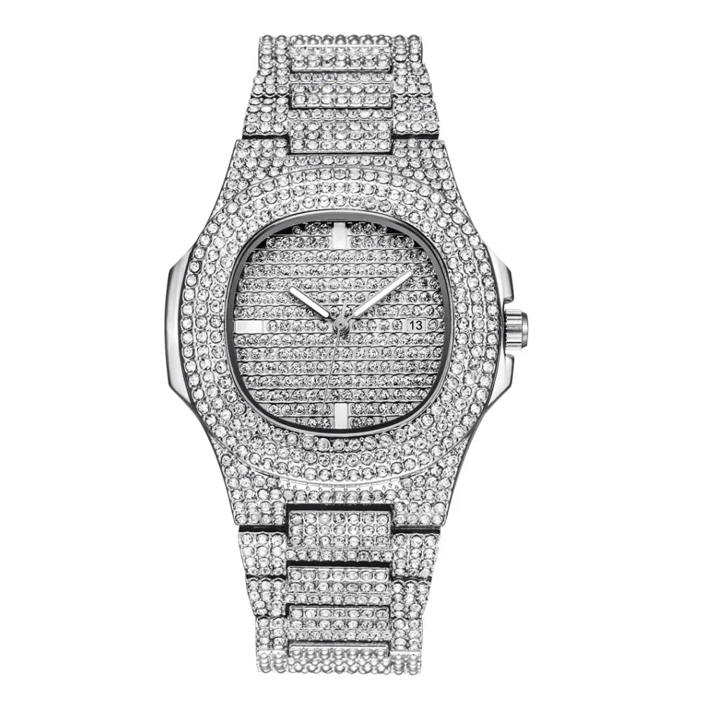 Iced Out Square Men Watches Top Brand Luxury Full Diamond Hip Hop Watch