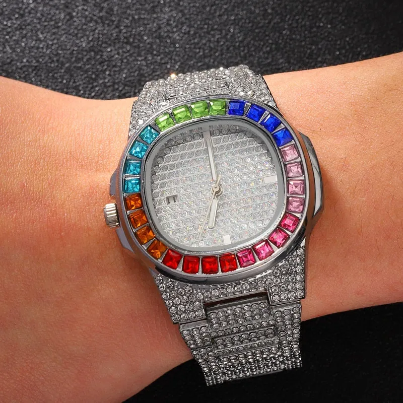 Iced Out Square Men Watches Top Brand Luxury Full Diamond Hip Hop Watch
