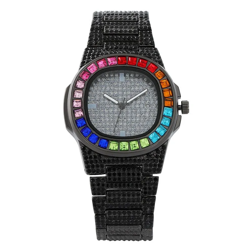Iced Out Square Men Watches Top Brand Luxury Full Diamond Hip Hop Watch