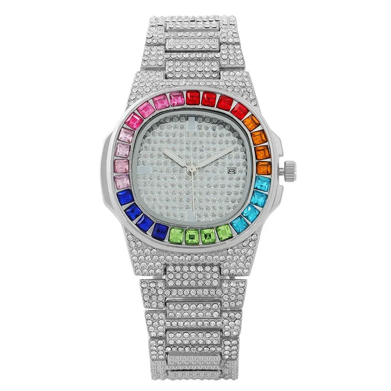 Iced Out Square Men Watches Top Brand Luxury Full Diamond Hip Hop Watch