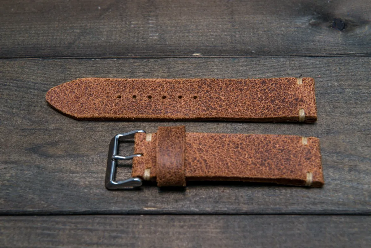 Italian bull leather watch strap 4 mm thick, Rustic Cognac Oily , handmade in Finland -  16mm, 17 mm, 18mm, 19 mm, 20mm, 21mm, 22mm, 23 mm, 24mm, 25 mm, 26 mm.