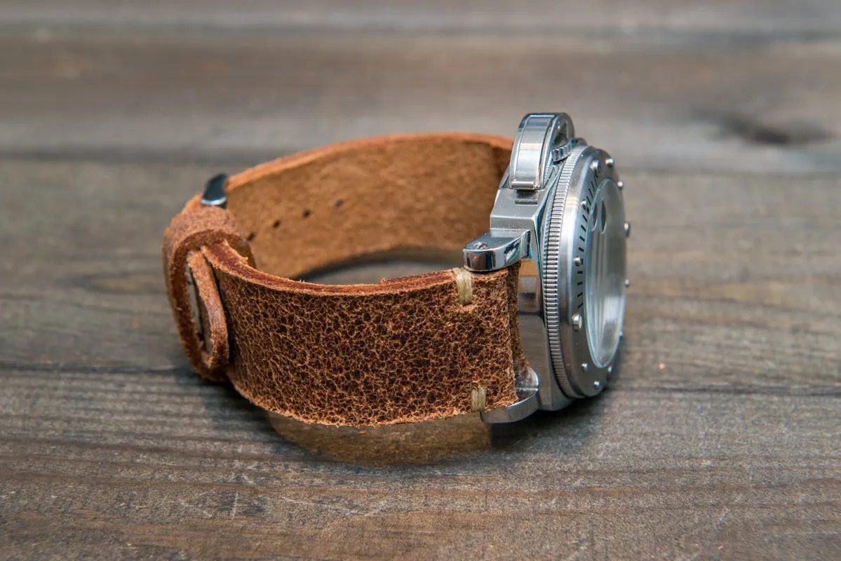 Italian bull leather watch strap 4 mm thick, Rustic Cognac Oily , handmade in Finland -  16mm, 17 mm, 18mm, 19 mm, 20mm, 21mm, 22mm, 23 mm, 24mm, 25 mm, 26 mm.