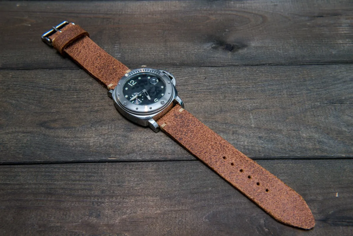 Italian bull leather watch strap 4 mm thick, Rustic Cognac Oily , handmade in Finland -  16mm, 17 mm, 18mm, 19 mm, 20mm, 21mm, 22mm, 23 mm, 24mm, 25 mm, 26 mm.