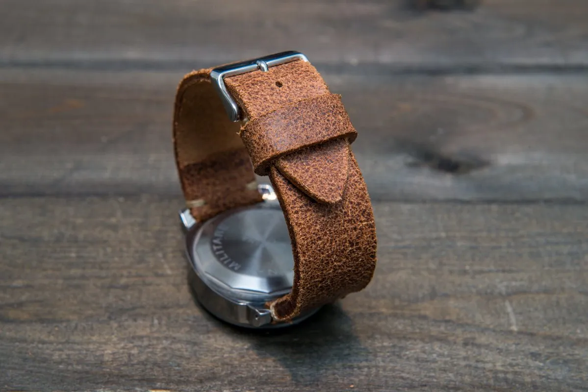 Italian bull leather watch strap 4 mm thick, Rustic Cognac Oily , handmade in Finland -  16mm, 17 mm, 18mm, 19 mm, 20mm, 21mm, 22mm, 23 mm, 24mm, 25 mm, 26 mm.