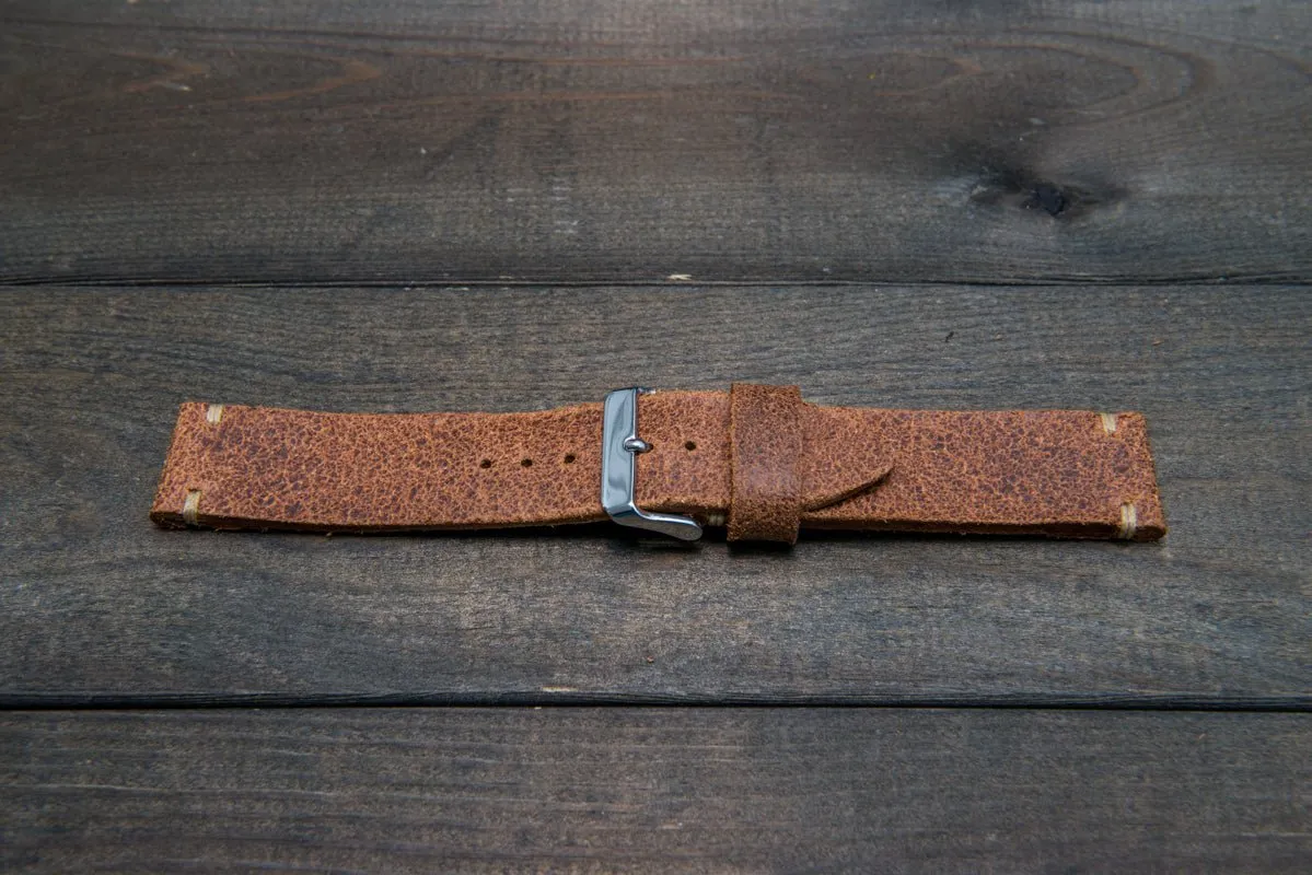 Italian bull leather watch strap 4 mm thick, Rustic Cognac Oily , handmade in Finland -  16mm, 17 mm, 18mm, 19 mm, 20mm, 21mm, 22mm, 23 mm, 24mm, 25 mm, 26 mm.