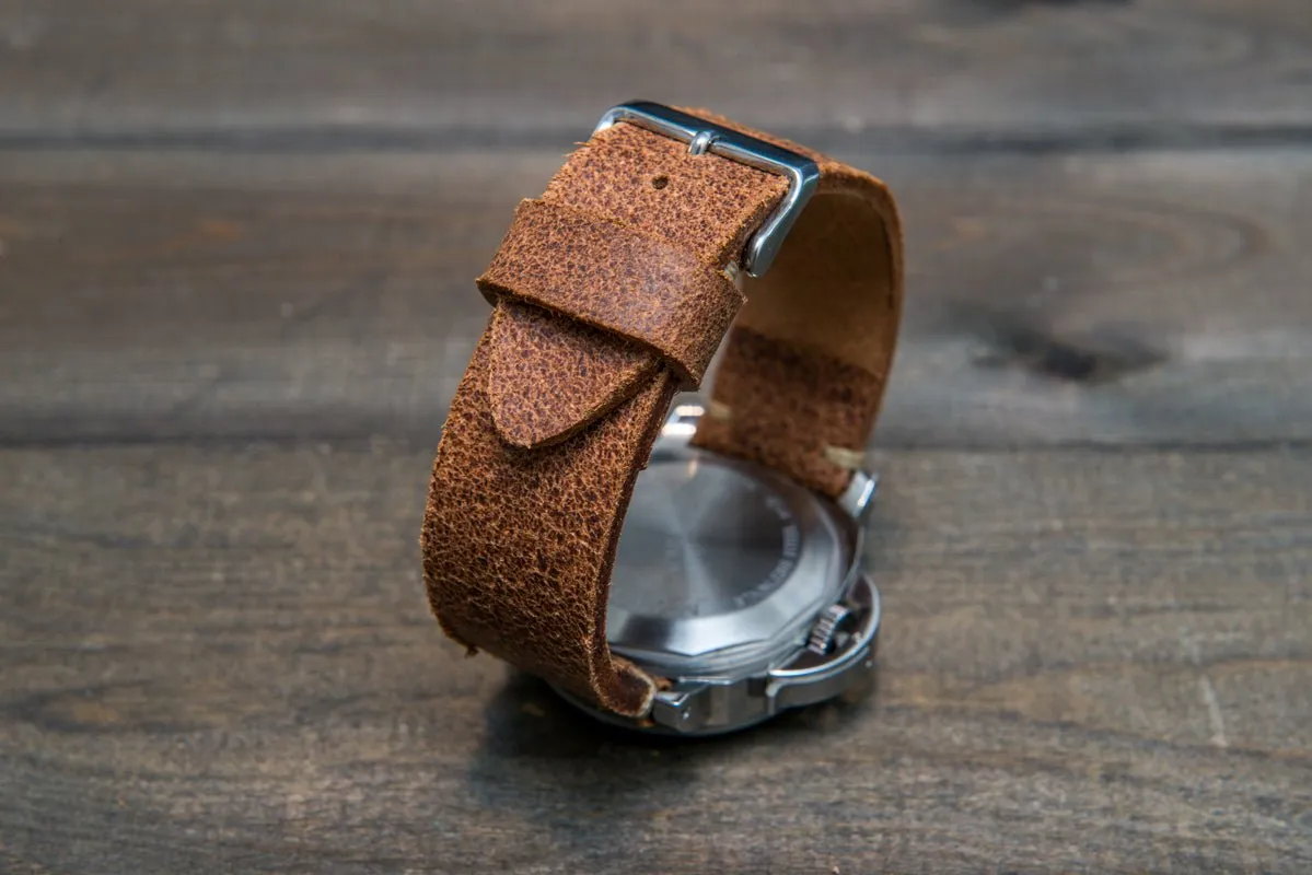Italian bull leather watch strap 4 mm thick, Rustic Cognac Oily , handmade in Finland -  16mm, 17 mm, 18mm, 19 mm, 20mm, 21mm, 22mm, 23 mm, 24mm, 25 mm, 26 mm.