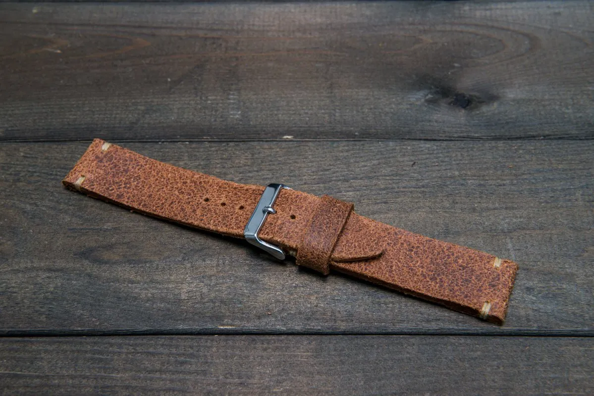 Italian bull leather watch strap 4 mm thick, Rustic Cognac Oily , handmade in Finland -  16mm, 17 mm, 18mm, 19 mm, 20mm, 21mm, 22mm, 23 mm, 24mm, 25 mm, 26 mm.