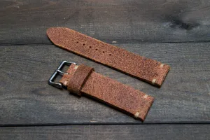 Italian bull leather watch strap 4 mm thick, Rustic Cognac Oily , handmade in Finland -  16mm, 17 mm, 18mm, 19 mm, 20mm, 21mm, 22mm, 23 mm, 24mm, 25 mm, 26 mm.