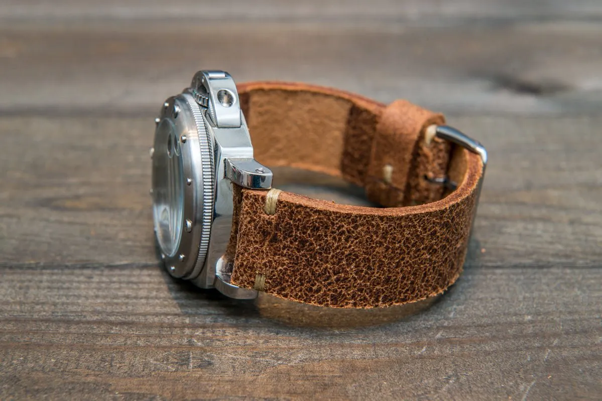 Italian bull leather watch strap 4 mm thick, Rustic Cognac Oily , handmade in Finland -  16mm, 17 mm, 18mm, 19 mm, 20mm, 21mm, 22mm, 23 mm, 24mm, 25 mm, 26 mm.